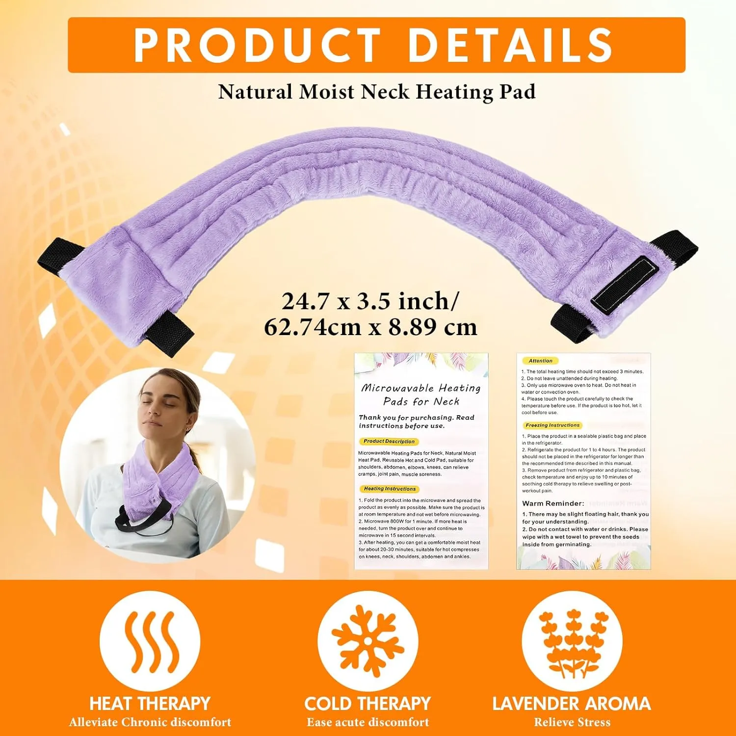 Neck Heating Pad Microwave Heating Natural Moist Hot and Cold Reusable Versatile Microwavable Pads for Neck Relief, Back Pain, Shoulder Pain Relief(Purple)