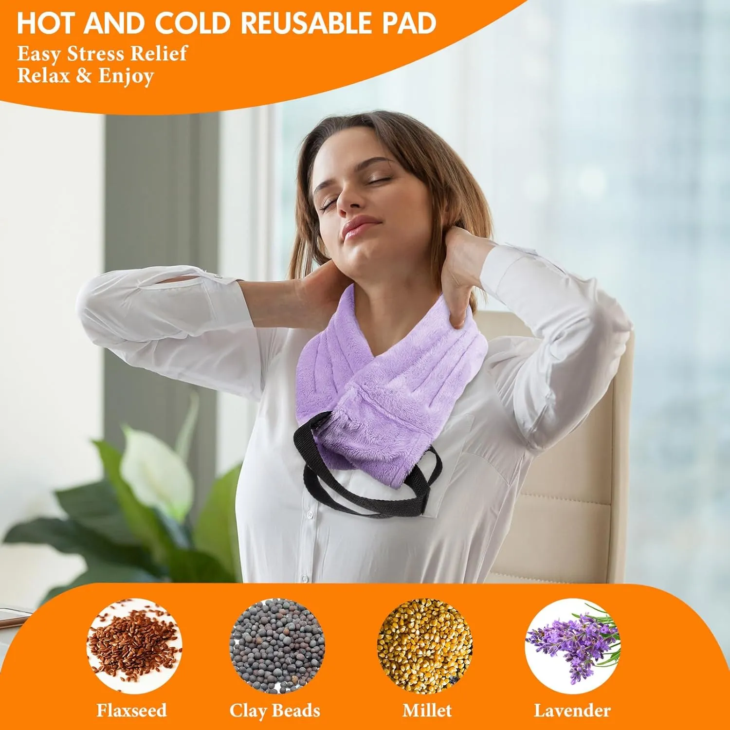 Neck Heating Pad Microwave Heating Natural Moist Hot and Cold Reusable Versatile Microwavable Pads for Neck Relief, Back Pain, Shoulder Pain Relief(Purple)