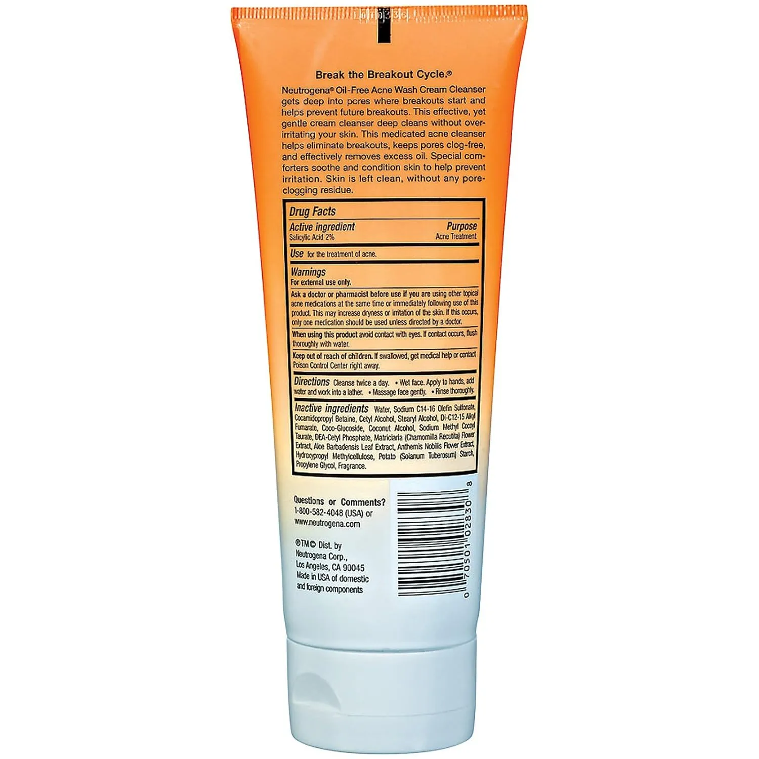 Neutrogena Oil-Free Acne Wash Cream Cleanser, 6.7 Ounce