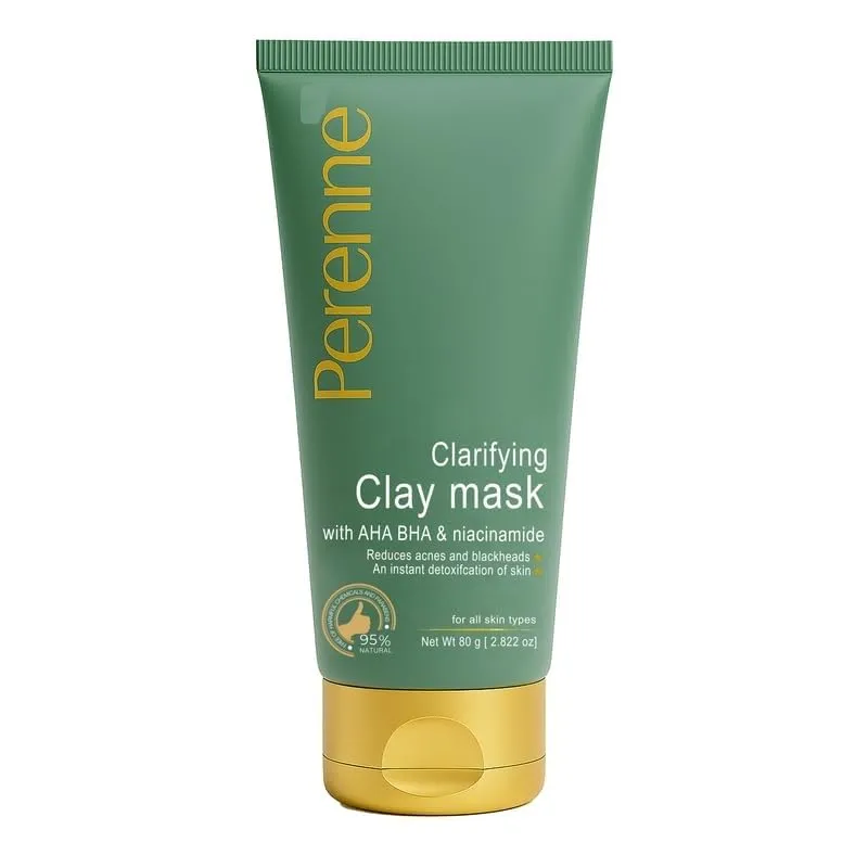 New Clarifying Clay Mask with AHA, BHA and Niacinamide for All Skin Types (80 gm) - Antioxidants Rich Natural Clay Mask to Skin Reduces Acnes, Fades away Scars for Men and Women