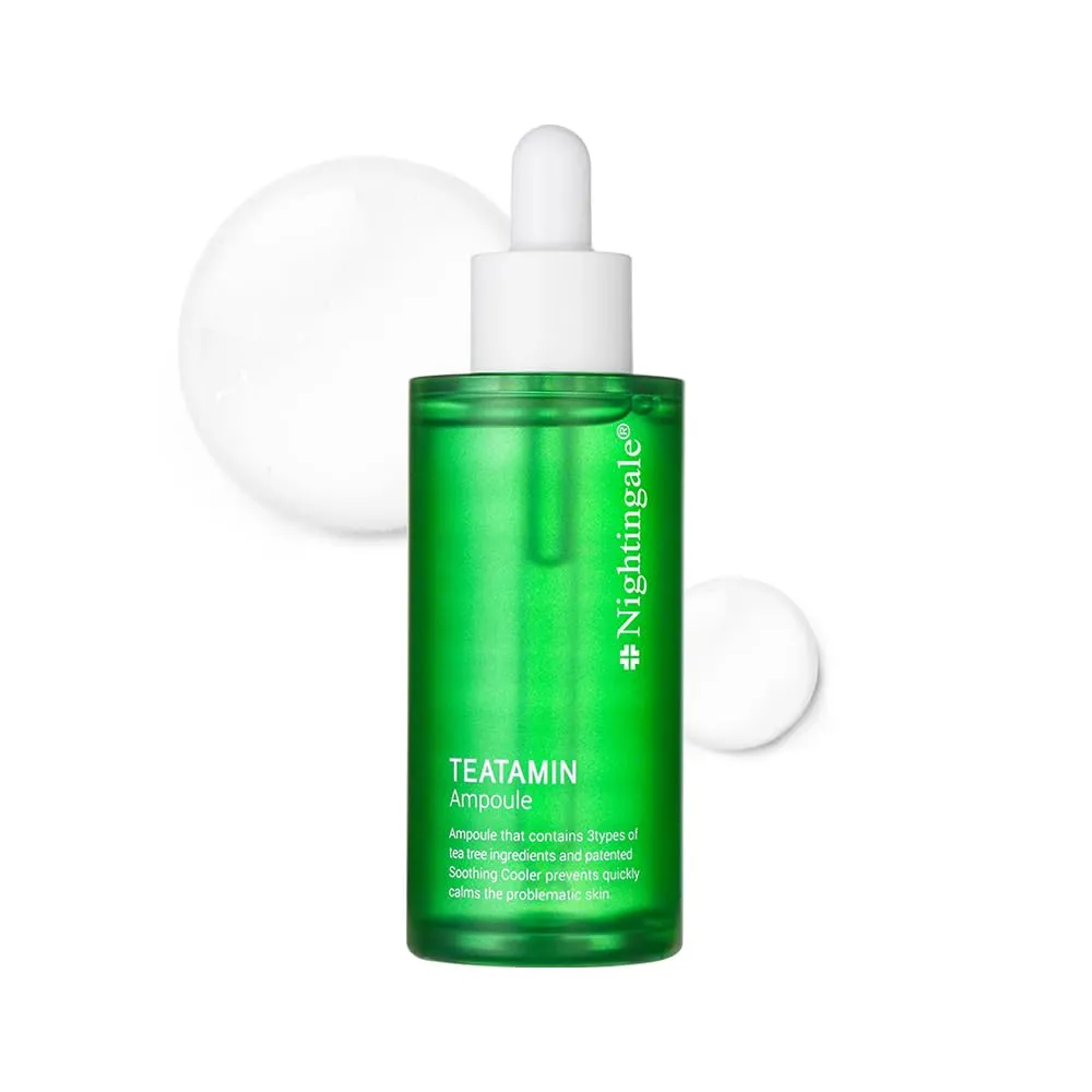 Nightingale TEATAMIN Ampoule, Redness Relief Face Serum, Soothing for Sensitive and Irritated Skin, with Tea Tree Complex & Vitamin, Acne Serum, Hypoallergenic, Cruelty Free, Korean Skin Care