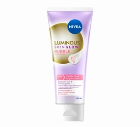 NIVEA Luminous Skin Glow Bubble Foam Face Wash, 6 Acid Complex, Pearl-Rucinol Formula, Non-Comedogenic 100ml