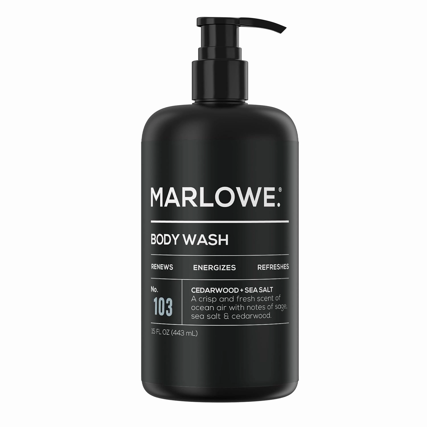 No. 103 Body Wash 15 oz Pump, Cedarwood   Sea Salt, Energizing & Refreshing Shower Gel, Willow Bark & Green Tea Extracts, Cleanses, Moisturizes, Smooths & Nourishes, Fresh & Zesty Scent