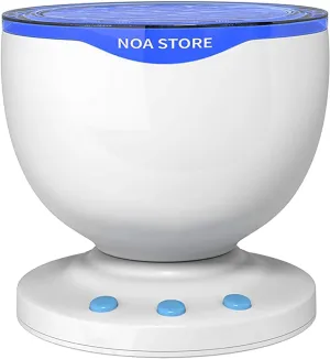 Noa Store Sensory LED Room Lights - Light Projector for Bedroom - Ocean Waves Projection Lamp with Calming Music - Night Light for Kids - Blue Ceiling Projector Lamps for Adults and Children