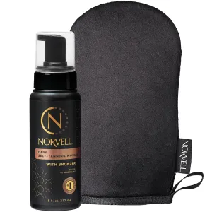Norvell Sunless Dark Self Tanner Mousse with Mitt, 8 Fl Oz   Streak Free Tanning Applicator Mitt - Instant Natural Looking Bronzing Glow