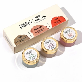 NOURISH MANTRA Mask Mini Trio Face Care Kit | Holy Basil & Neem Vardaan Mud Mask, Exotic Black Turmeric Mud Mask, Orange & Saffron Avanda Glow Mask | for Rejuvenated & Glowing Skin (12g each)