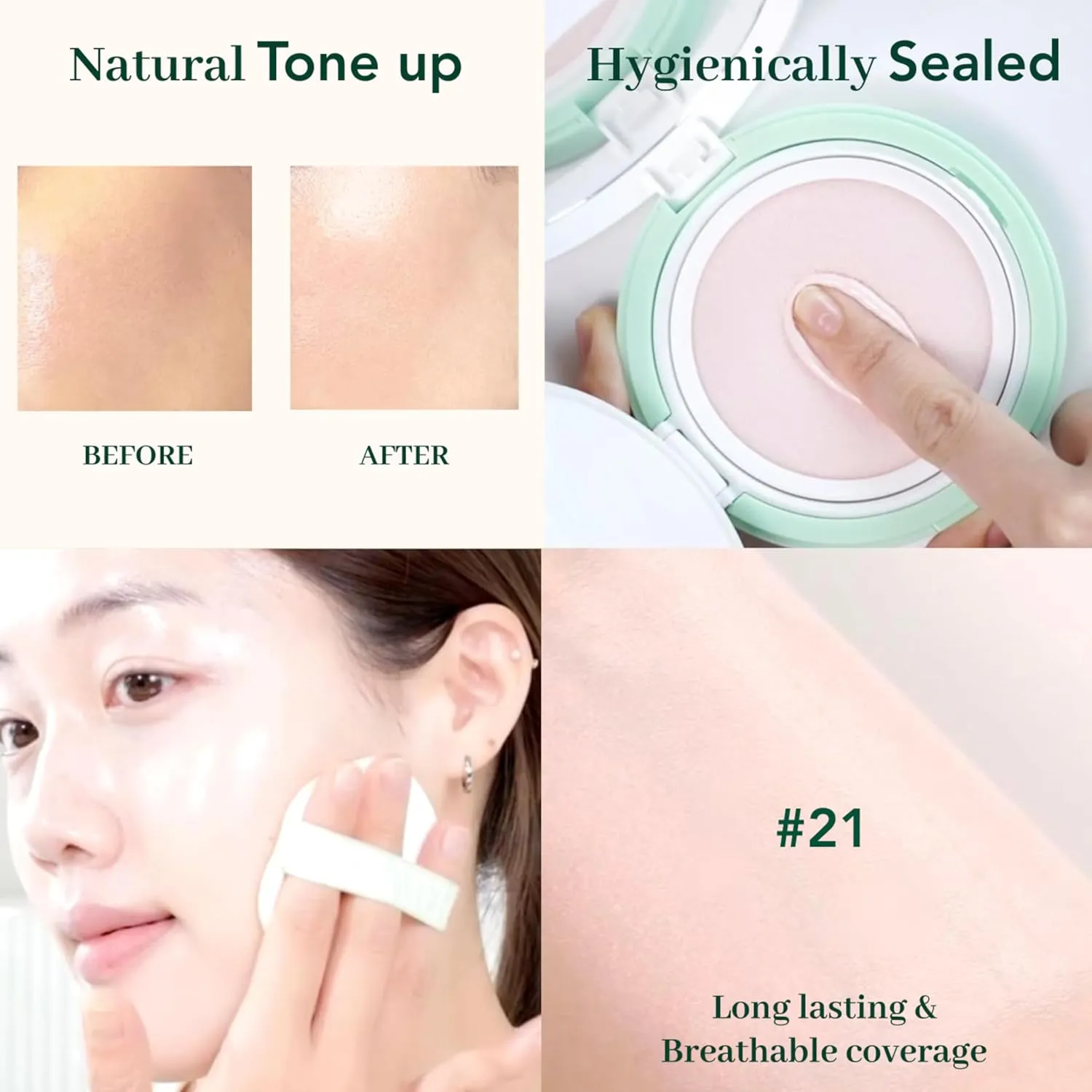 NOWATER Tea Tree Tone-up Sun Cushion (SPF50 , PA    ) | No.21 | Cushion Foundation with UV Protection | Hyaluronic Acid, Niacinamide | Korean Make up for face (0.88 fl.oz)