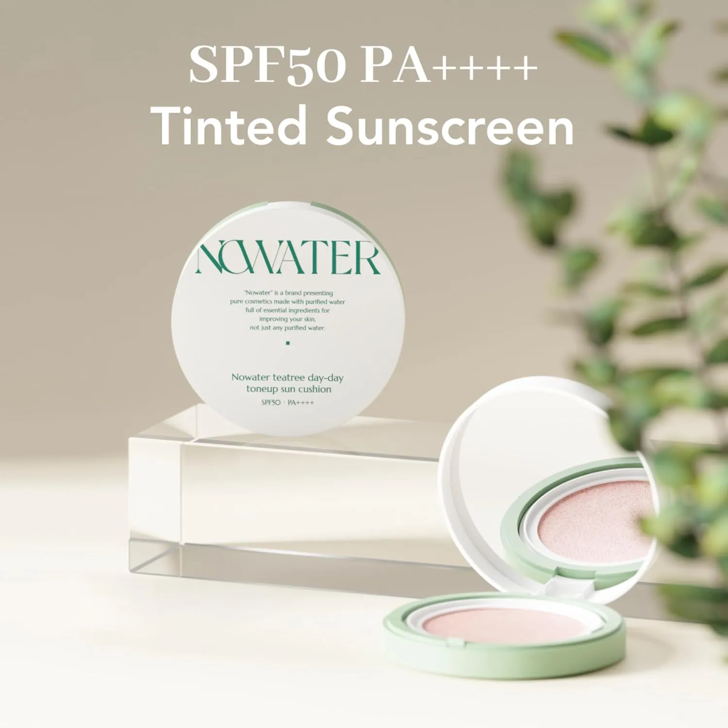 NOWATER Tea Tree Tone-up Sun Cushion (SPF50 , PA    ) | No.21 | Cushion Foundation with UV Protection | Hyaluronic Acid, Niacinamide | Korean Make up for face (0.88 fl.oz)