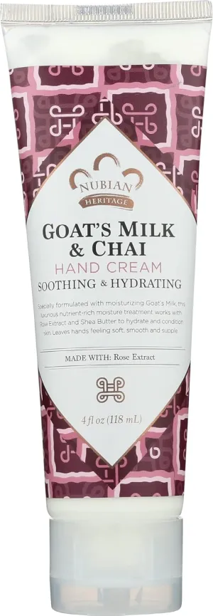 Nubian Heritage Goat's Milk & Chai Hand Cream, Soothing & Hydrating, 4 Oz (Pack of 3)