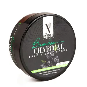 NutriGlowNatural's Bamboo Charcoal Face & Body Scrub Gentle Exfoliating, Nourishing Polishing Skin, Blackheads, Dead Skin, De-tan & Acne Removal, All Skin Types, 7.05 Oz