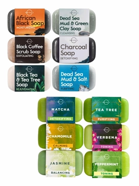 O NATURALS Moisturizing Black Bar Soap and Cleansing Green Tea Soap Collection Two 6 packs 4 ounce Each Bar