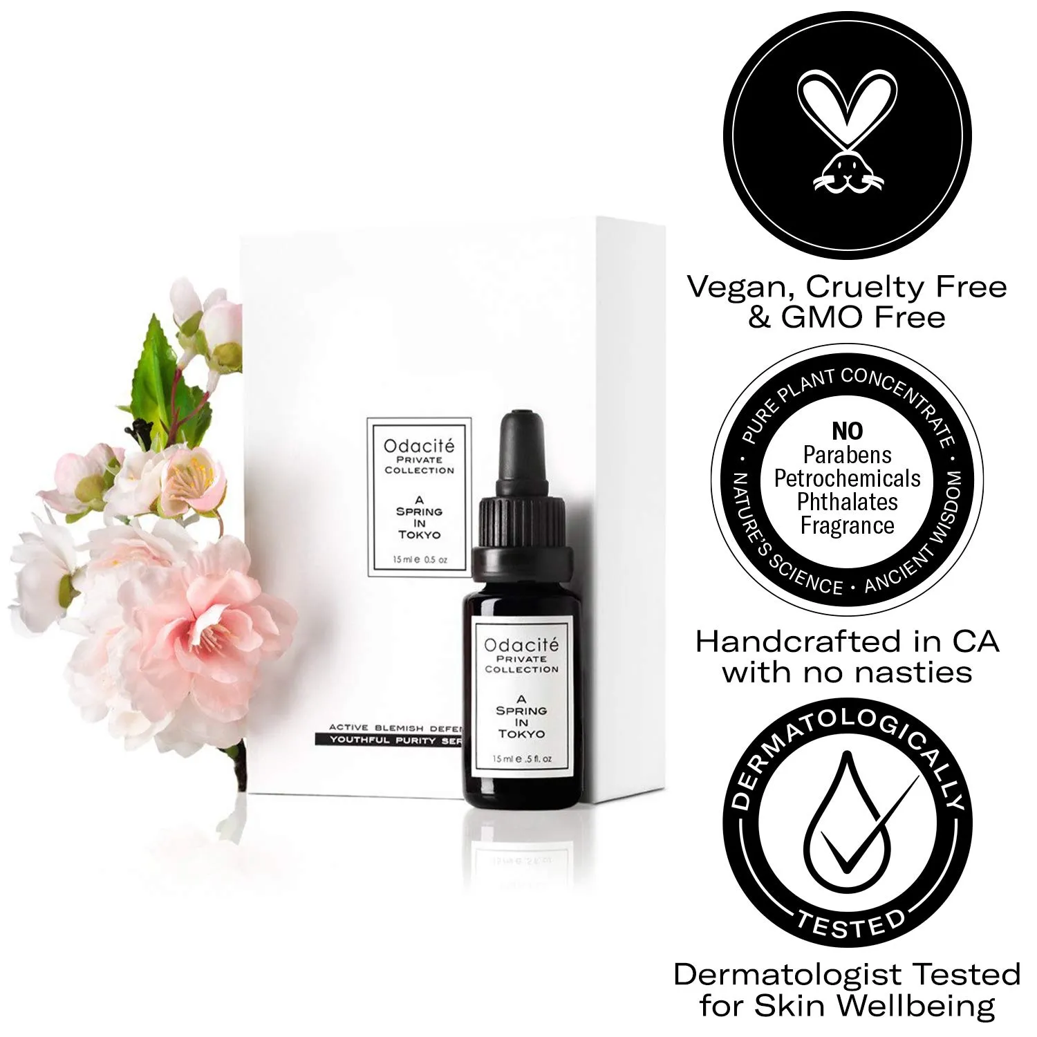 Odacité Private Collection, A Spring In Tokyo - Anti-Aging & Purifying Face Serum for Blemish & Acne Prone Skin - Moisturizing Facial Serum For Beautiful, Clear & Fresh-Looking Complexion - 0.5 fl. Oz