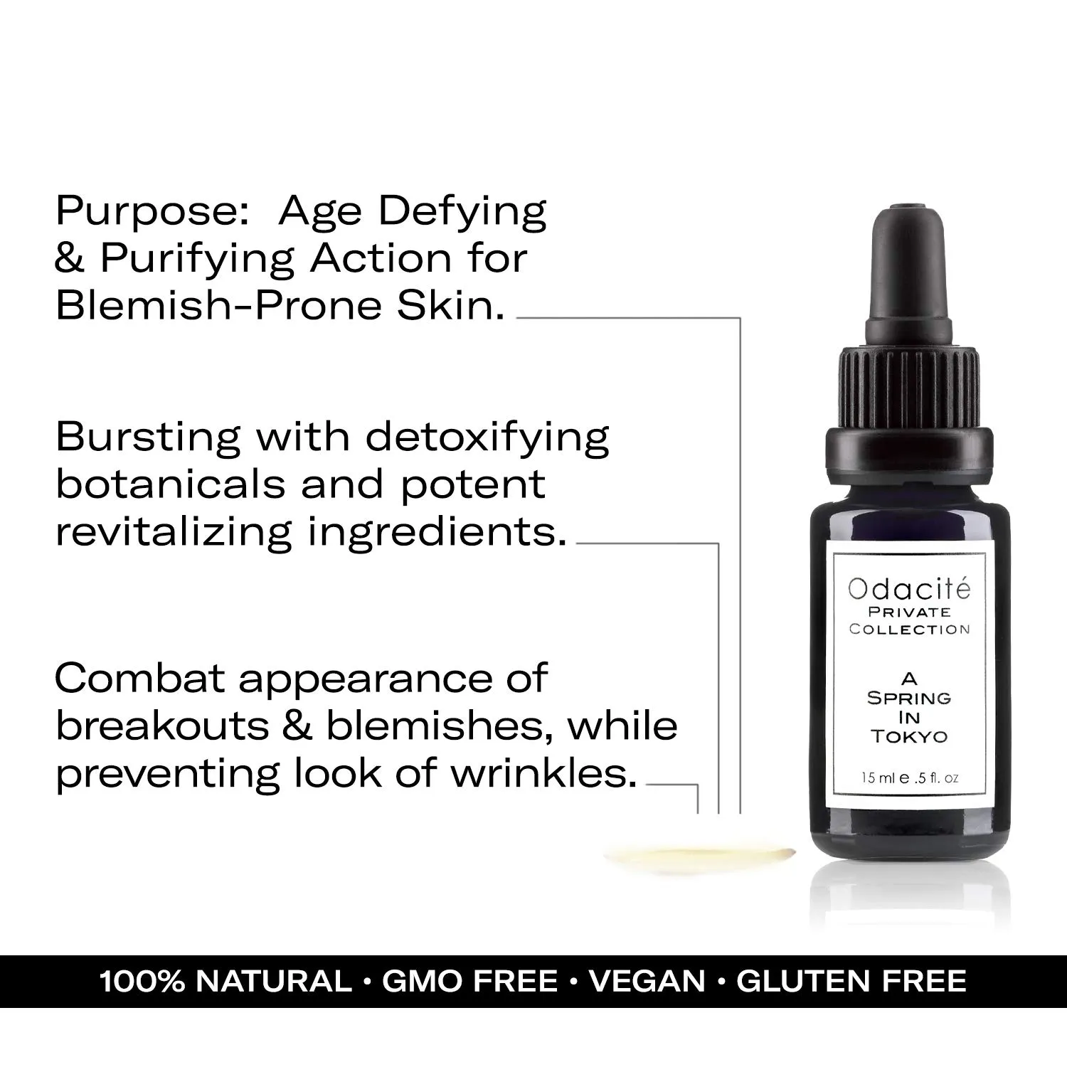 Odacité Private Collection, A Spring In Tokyo - Anti-Aging & Purifying Face Serum for Blemish & Acne Prone Skin - Moisturizing Facial Serum For Beautiful, Clear & Fresh-Looking Complexion - 0.5 fl. Oz
