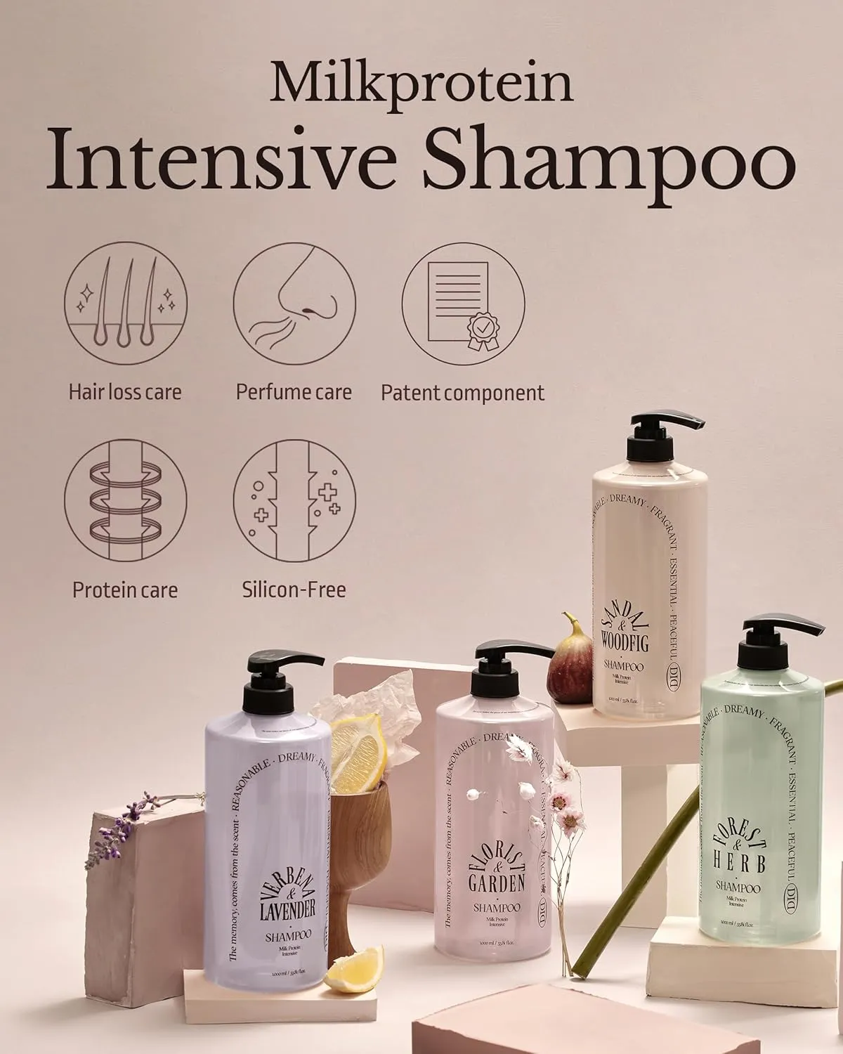 ODID Milk Protein Intensive Shampoo - Korean Volumizing and Hair Loss Relief Perfume Shampoo for Damaged Hair - Refreshing & Sweet Floral Scent - pH5.5 Scalp Purifying, 16.9 fl.oz.