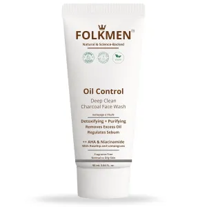 Oil Control Deep Clean Charcoal Face Wash for Men | Improves skin tone & Detoxify | Niacinamide & Glycolic Acid|Oily & Acne-prone Skin|100% Vegan|90 ml