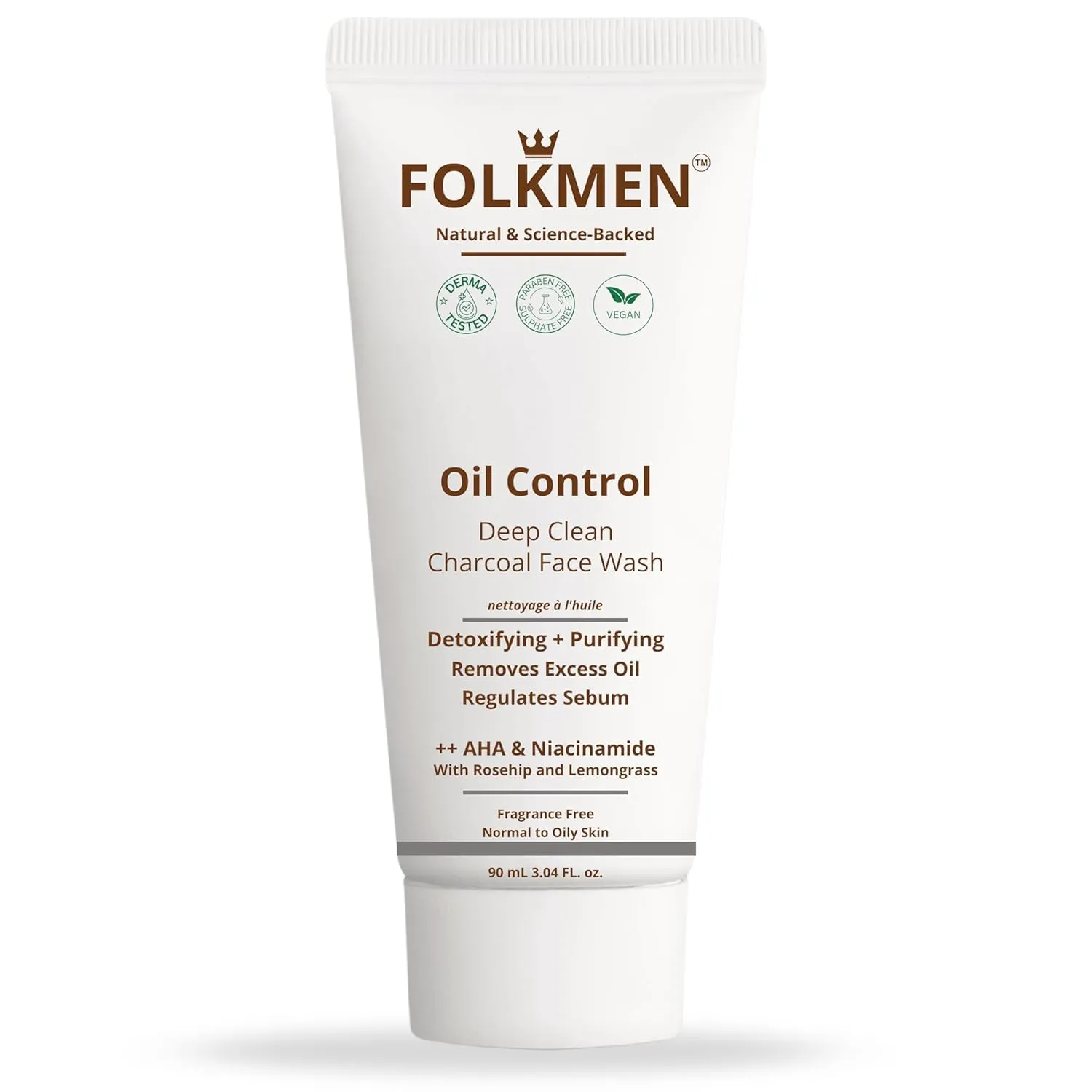 Oil Control Deep Clean Charcoal Face Wash for Men | Improves skin tone & Detoxify | Niacinamide & Glycolic Acid|Oily & Acne-prone Skin|100% Vegan|90 ml