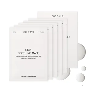 ONE THING CICA Soothing Mask 5 Sheets | Centella Asiatica HA Hyaluronic Acid Facial Sheet Mask, Calming Hydrating Soothing Moisturizing Pack, Irritated Sensitive Dry Skin Relief | Korean Skin Care