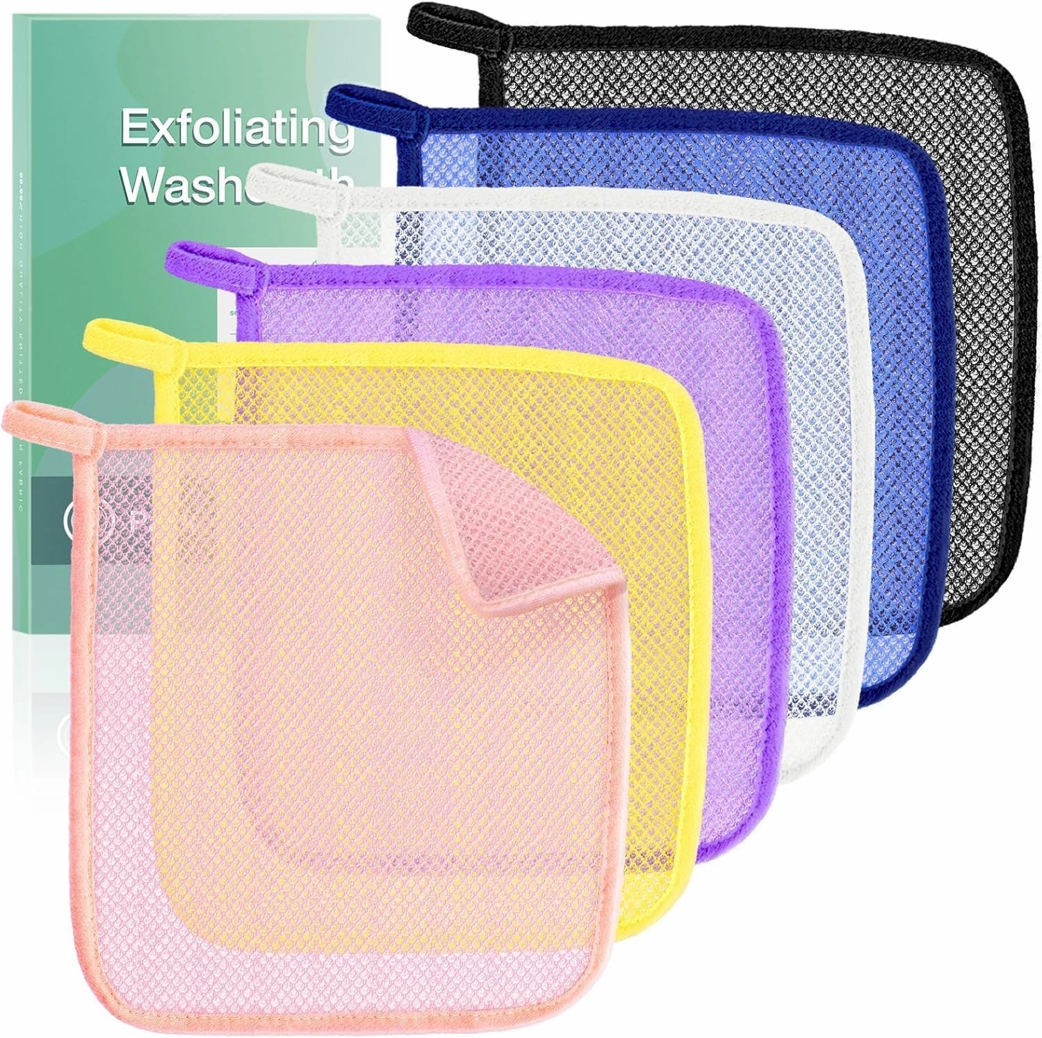 OOZ 6 Piece Exfoliating Washcloth – Double-Layered Bath Scrub Towel for Face & Body, Deep Cleansing and Skin Renewal for All Skin Types (Colourful)
