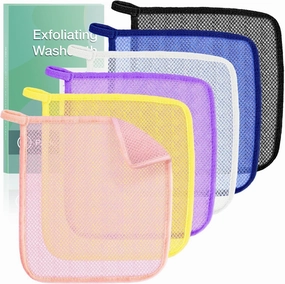 OOZ 6 Piece Exfoliating Washcloth – Double-Layered Bath Scrub Towel for Face & Body, Deep Cleansing and Skin Renewal for All Skin Types (Colourful)