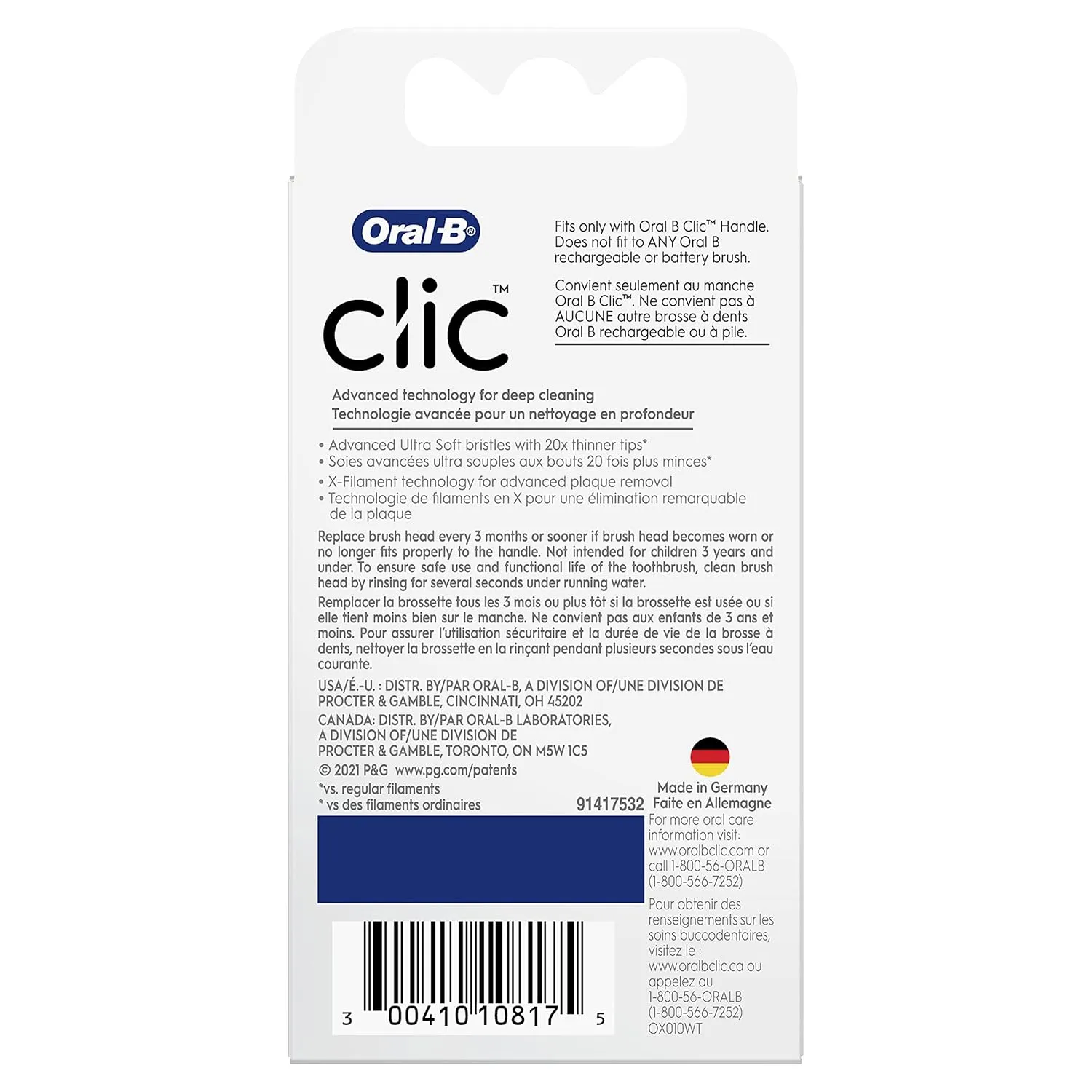 Oral-B Clic Toothbrush Replacement Brush Heads, Deep Clean, White, 2 Count