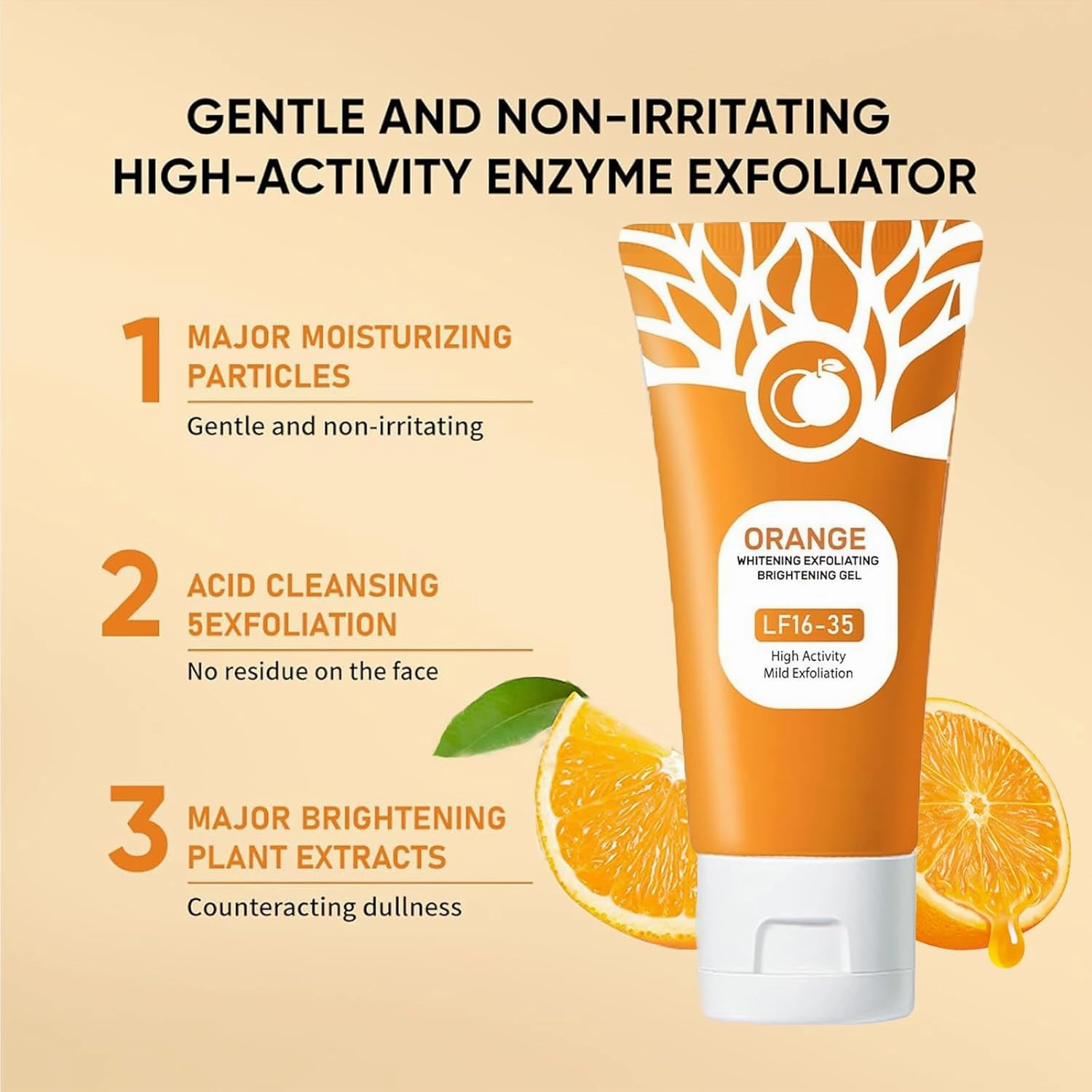 Orange Exfoliating Gel Scrub, Deep Cleansing Moisturizing Scrub with Enzymes, Purifying Exfoliating Gel for Face & Body, Facial Exfoliator Cleanser to Remove Blackheads (3PC, 1)
