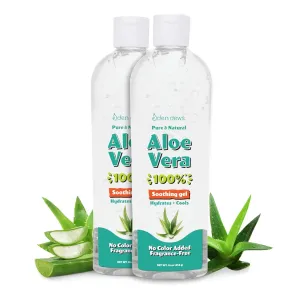 Organic Aloe Vera Gel 100% Pure & Natural Gel, Moisturizing, Face Skin & Hair Care, Sun Burn Relief, Hydrating & Soothing for Dry Skin Acne Razor Bumps, Made in USA, Unscented, 16 oz, 2-Pack