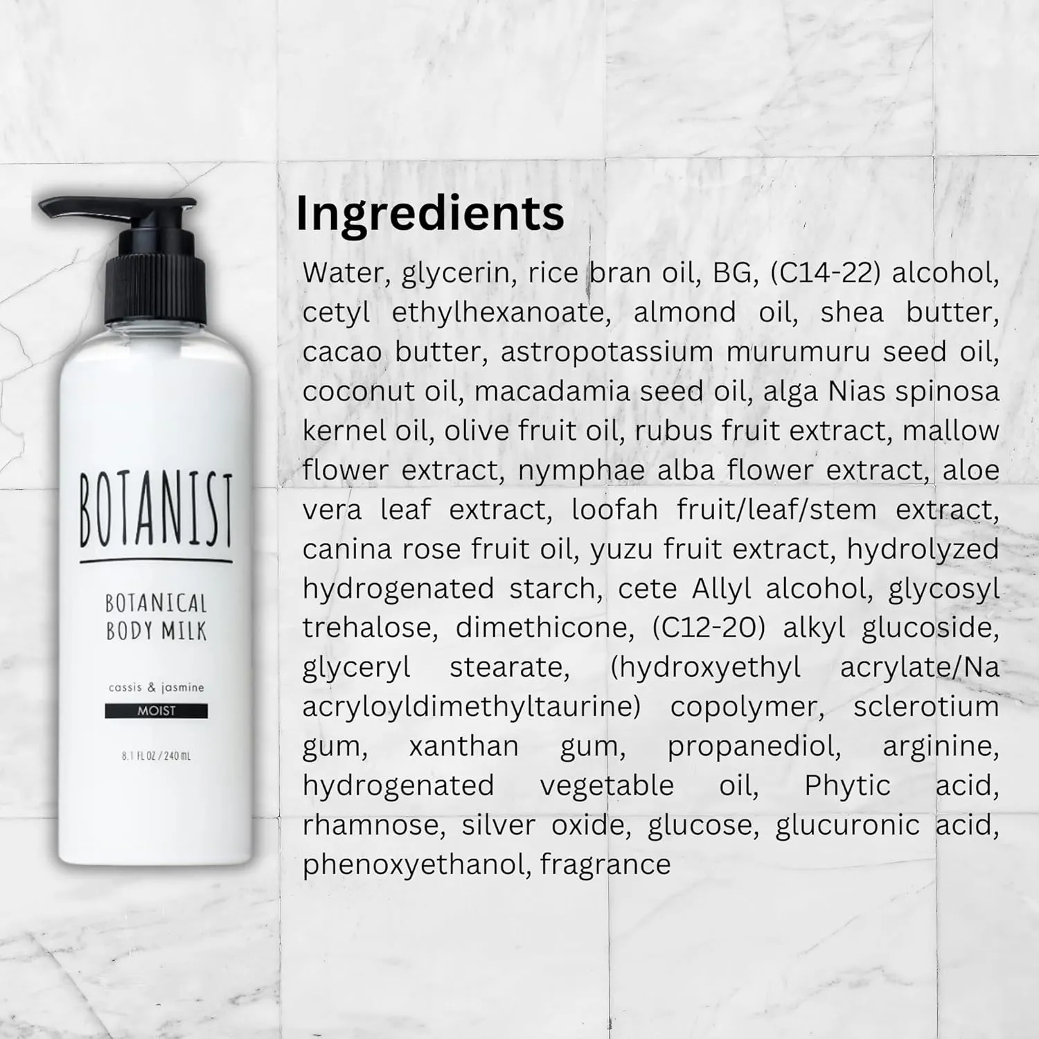 Organic Body Lotion for Women, Soothing Lotion for Sensitive & Dry Skin, Hydrating Skin Care with Botanical Butter Milk, Body Milk from Japan, MOIST, Cassis & Jasmine, 8.1 Fl Oz