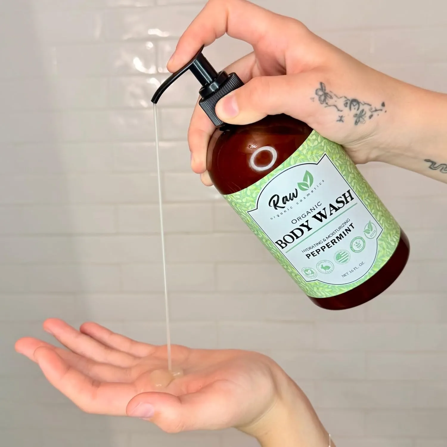 Organic Body Wash Peppermint Scent - All Natural Soap With Shea Butter - Refreshing & Soothing Peppermint for Natural Hydration & Sensitive Skin - Made in USA, 16 oz