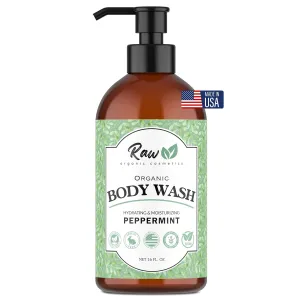 Organic Body Wash Peppermint Scent - All Natural Soap With Shea Butter - Refreshing & Soothing Peppermint for Natural Hydration & Sensitive Skin - Made in USA, 16 oz