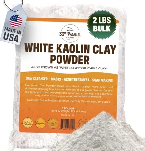Organic White Kaolin Clay Powder (2 LBS / 32 oz) Organic 100% Natural Cosmetic Grade | Facials, Face Mask, Soap Making, Creams, Lotions, Bath Bombs | aka White Clay & China Clay Powder | 2 Pound