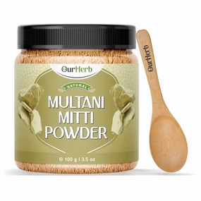 Our;Herb 100% Natural Natural Multani Mitti powder for Exfoliating, Soothing, Nourishing, Smoothening Face, Skin and Hair Fuller's Earth, Bentonite Clay with Spoon - 100g