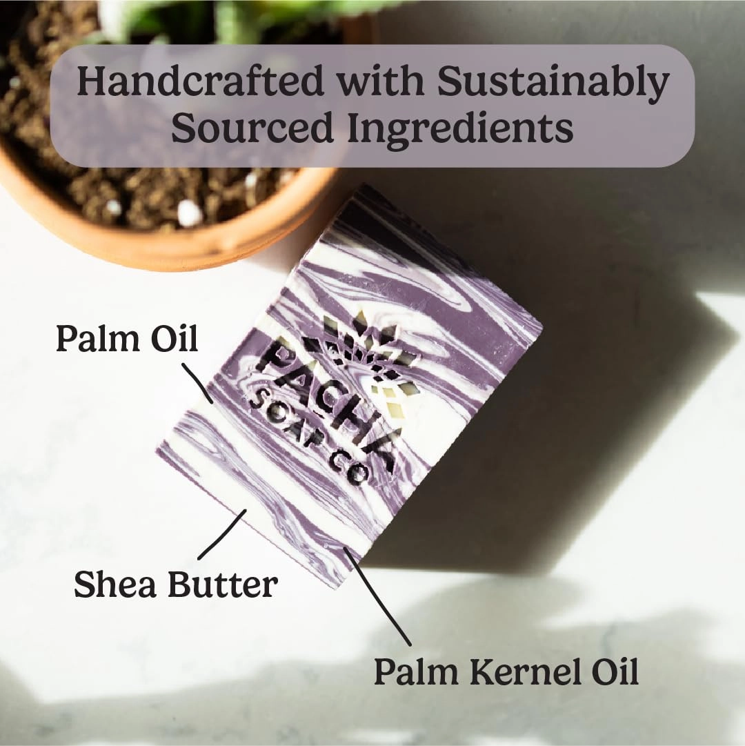Pacha French Lavender Bar Soap 3 Pack | Premium, Handcrafted with Hydrating Coconut Milk | Natural Face Wash, Hand Cleanser, Body Wash | Soothing with Essential Oils | 4 oz