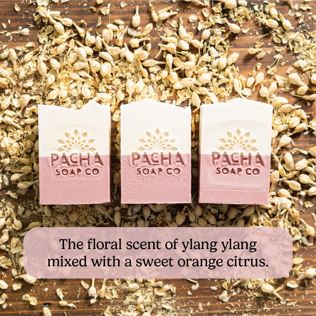 Pacha Jasmine Gardenia Bar Soap 3 Pack | Premium, Handcrafted, Hydrating | Natural Face Wash, Hand Cleanser, Body Wash | Soothing Essential Oils, 4 oz