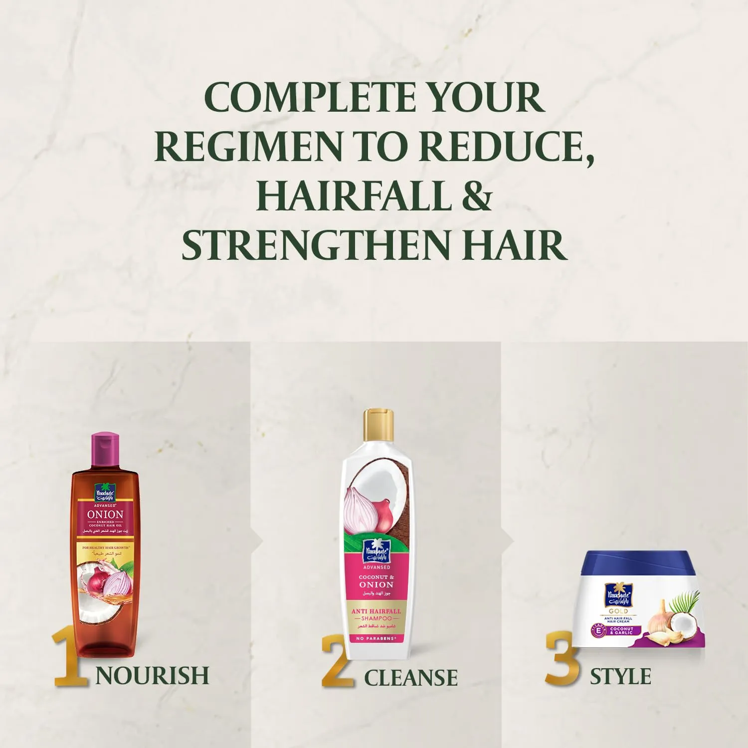 Parachute Advanse Coconut & Onion Shampoo | Strengthens Hair & Reduces Hairfall | 13.4 Fl oz | Pack of 3