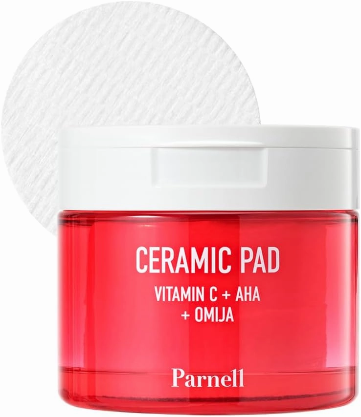 Parnell AHA 9.12% Omija Ceramic Peeling Pads (60 Pads) | Gentel Exfoliating & Pore-Clearing with Vitamin C for Smooth Glowing Skin | Korean Skin Care