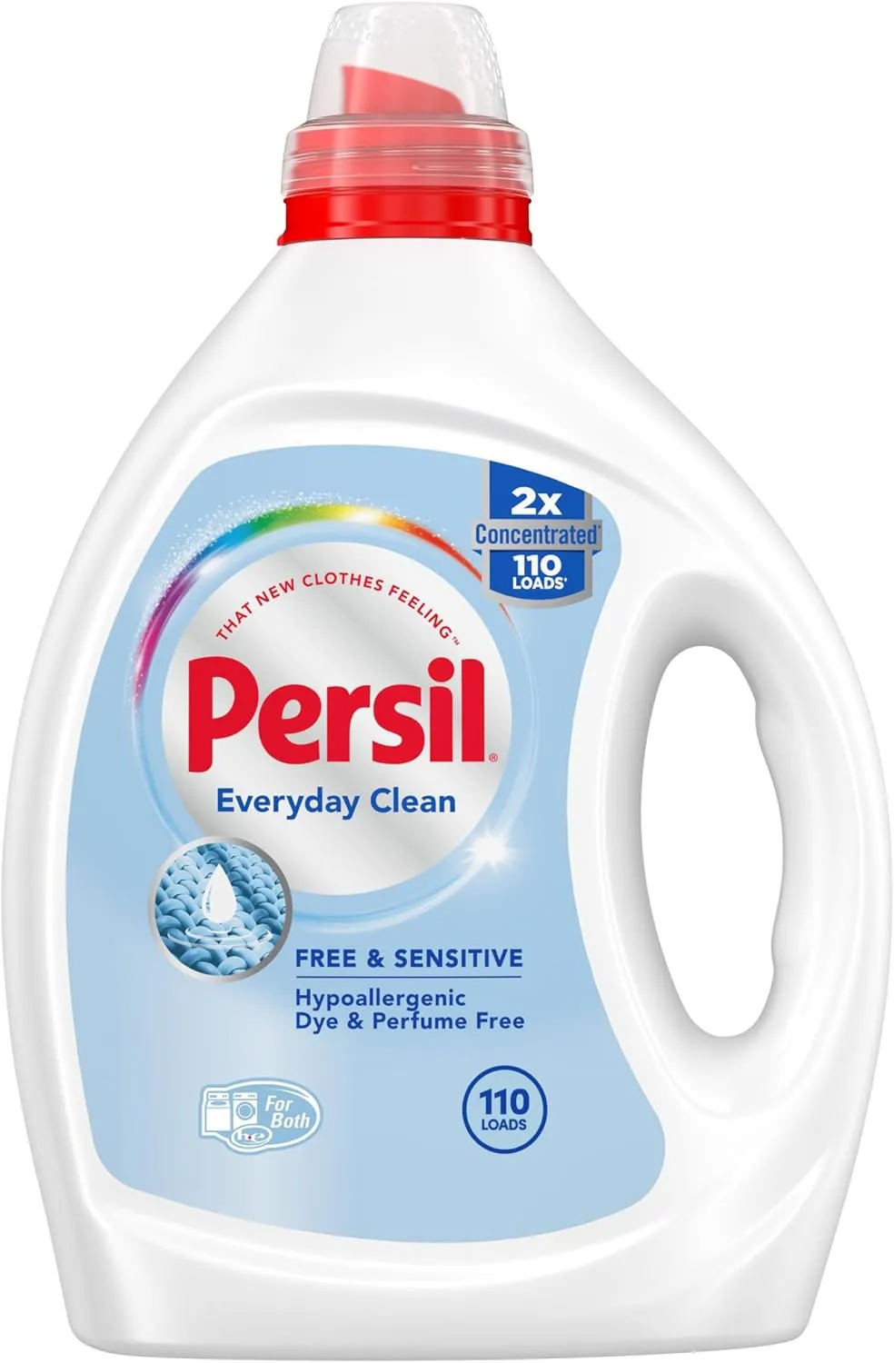 Persil Free & Sensitive Liquid Laundry Detergent, Unscented and Hypoallergenic for Sensitive Skin, 2X Concentrated, 82.5 fl oz, 110 Loads