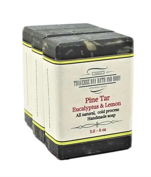 Pine Tar Soap - With Eucalyptus and lemon Essential Oils Pine Tar Soap For Men With Activated Charcoal & Colloidal Oatmeal. Made in USA- 3 Bar Pack 15   Oz