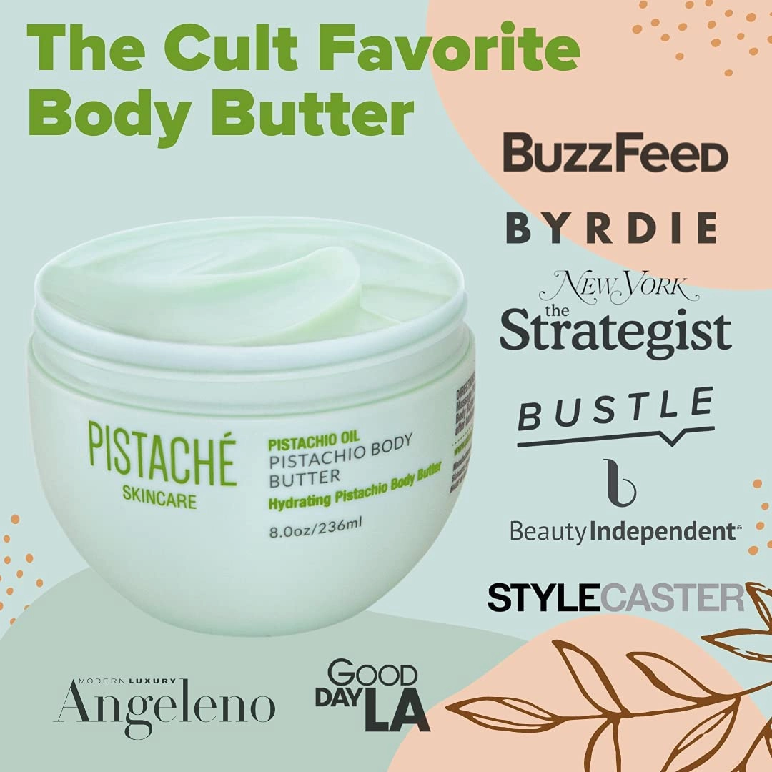 Pistaché Skincare Pistachio Oil Whipped Body Butter Cream Moisturizer (a.k.a The Boyfriend Body Butter)   Hydrates Dry Skin and Nourishes   Vitamin E   Antioxidant Protection, 8.0 oz
