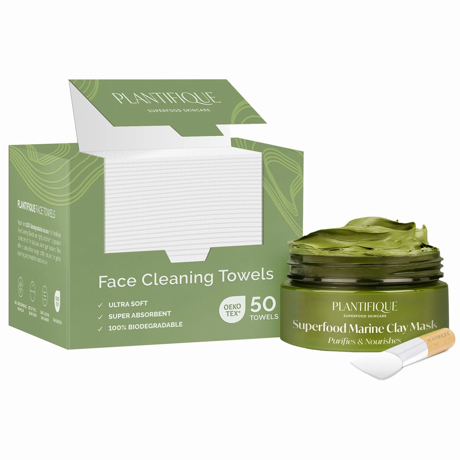 PLANTIFIQUE Korean Skincare Clay Mask and Disposable Face Towels XL 10"x12"