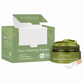 PLANTIFIQUE Korean Skincare Clay Mask and Disposable Face Towels XL 10"x12"