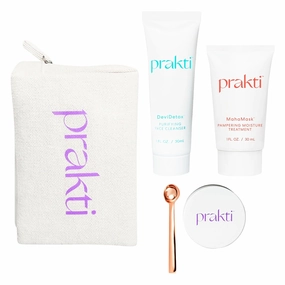 Prakti Path to Priti On-The-Go Essentials Set with Purifying Cleanser, Exfoliator, and Moisture Mask, Travel Skincare Set