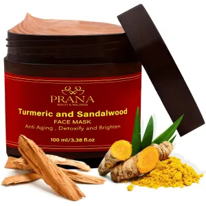 PRANA Sandalwood & Turmeric Face Mask- Natural Cleansing Facial Mask with Ayurvedic Ingredients -Bentonite & Kaolin Clay Face Mask -Brightening, Hydrating, Anti-Aging, Vegan & Cruelty-Free Mask- 100ml