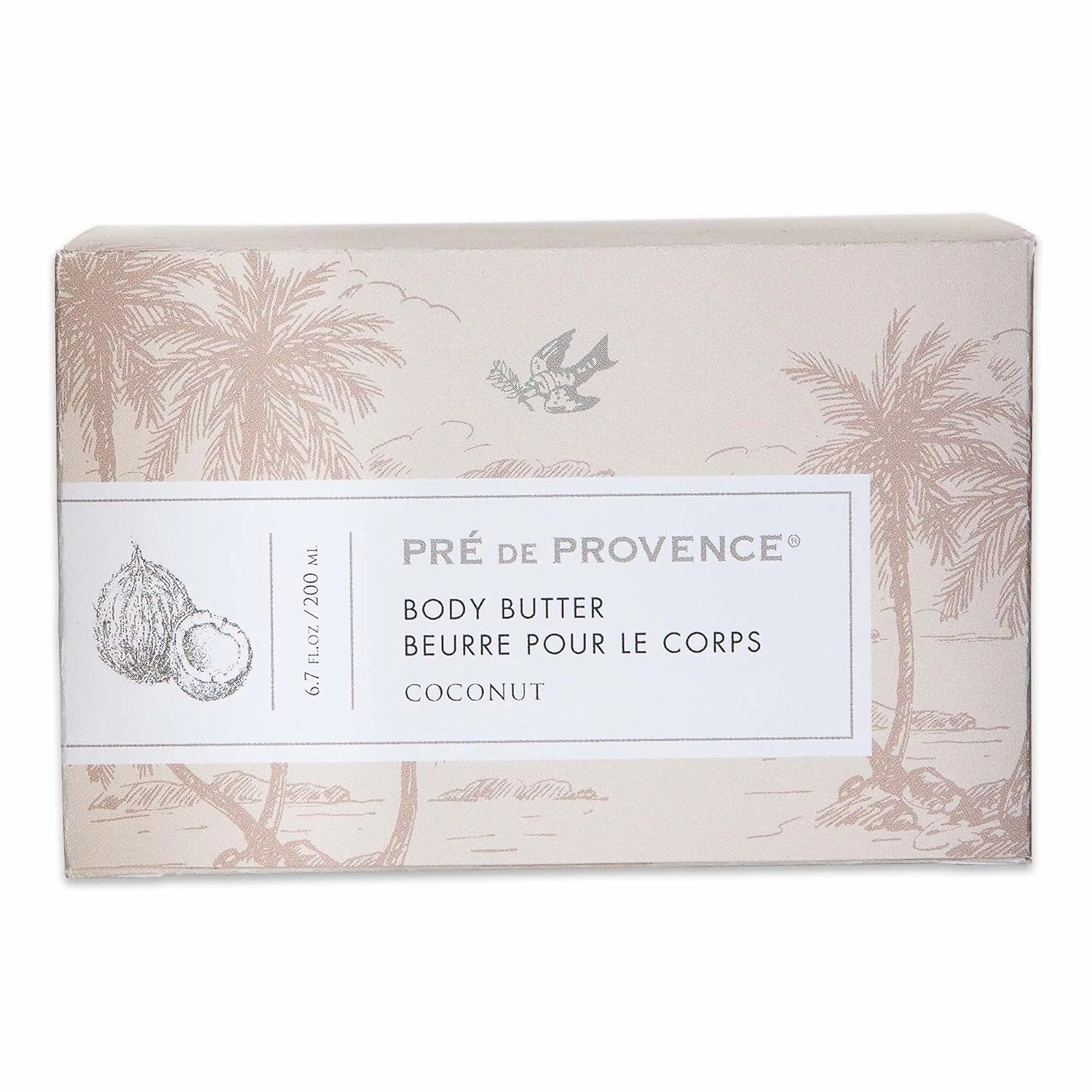 Pre de Provence Collection Shea Butter Enriched Body Butter Soothing & Hydrating Emollient Cream Body Moisturizer for Women, 6.7 Fl Oz, Coconut