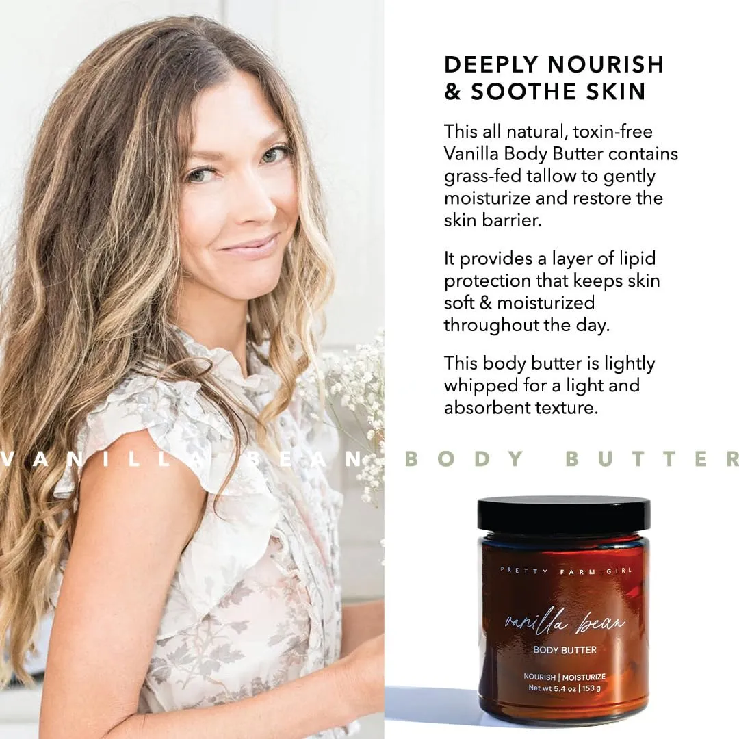 Pretty farm girl Vanilla Bean   Tallow Body Butter - Nourish, Sooth, and Moisturize - Vanilla Scent - Lightly Whipped - All Skin Types - Full Body Use