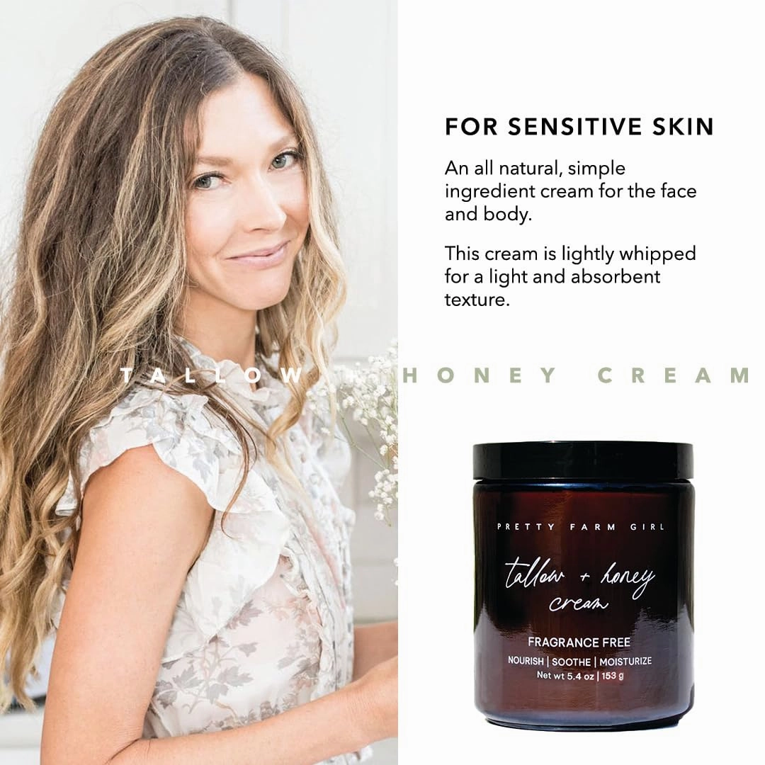 Pretty farm girl Tallow   Honey Body Butter - Nourish, Soothe, and Moisturize - Fragrance Free - Lightly Whipped - For Sensitive Skin - Full Body Use