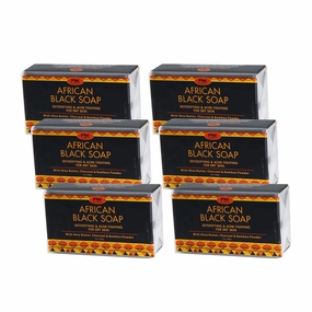 Primal Elements African Black Soap with Shea Butter and Charcoal for Dry Skin, Detoxifying and Acne Fighting, 6 Pack