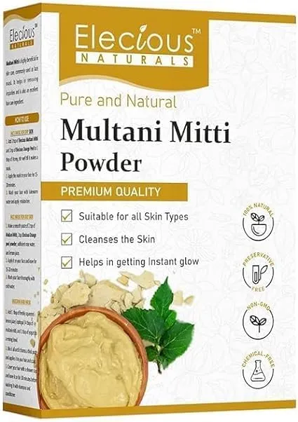 Pub 100% Natural Multani Mitti Powder for Exfoliating, Soothing, Nourishing, Smoothening Face, Skin and Hair Fuller's Earth, Bentonite Clay (200 Grams)