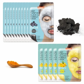 Purederm Deep Purifying Black O2 Bubble Mask Charcoal (10 Pack) Deep Purifying Yellow O2 Bubble Mask Turmeric (5 Pack)