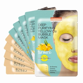 Purederm Green Tea Facial Mask Skin Care (5 Pack) Deep Purifying Yellow O2 Bubble Mask Turmeric (5 Pack)