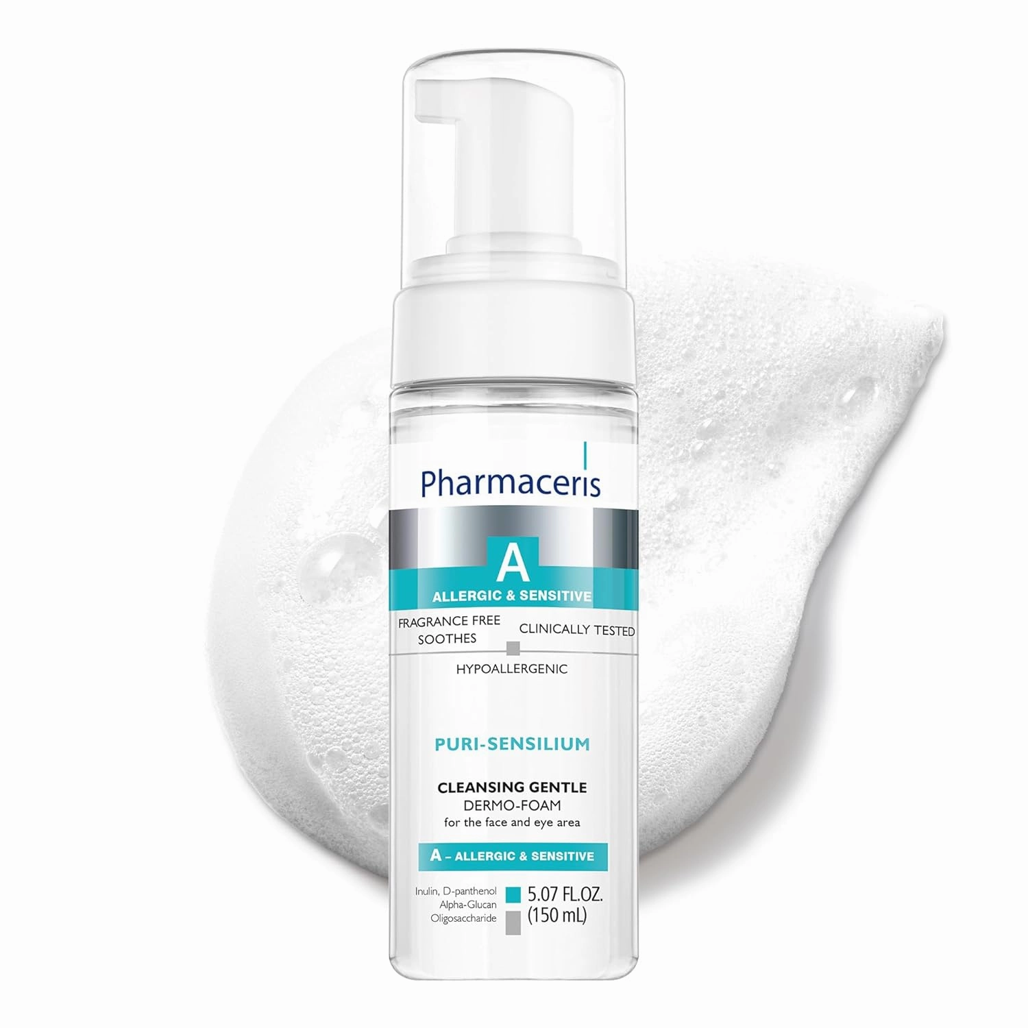 PURI-SENSILIUM Gentle Cleansing Foam with D-Panthenol, Hypoallergenic Face& Eye Wash, Removes Impurities & Makeup, Soothes & Hydrates Allergic & Sensitive Skin, 5.07 fl oz